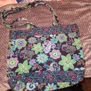Floral Patterned Tote Bag - Green and Blue